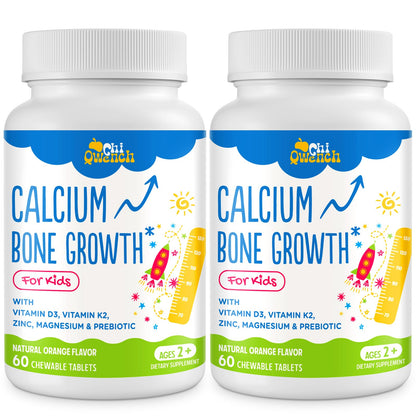 ChiQwench 500 mg Calcium + D3 & K2 with Zinc, Magnesium & Prebiotics – Orange Chewables for Kids’ Bone Health, Gluten Free, 120 Tabs