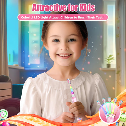 Kids Electric Toothbrush with Timer for Ages 2-12 | Rainbow LED, Pink Unicorn