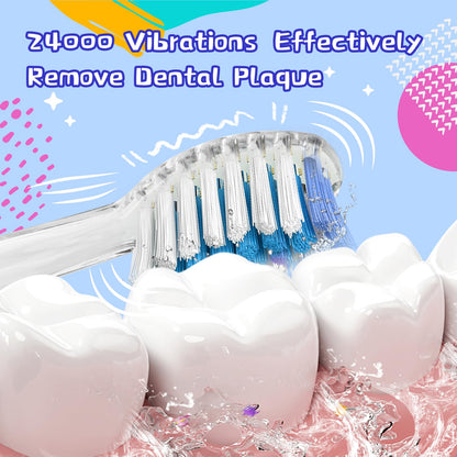 Kids Electric Toothbrush 24,000 VPM – 2-Min Timer, 4 Replacement Heads (Purple)