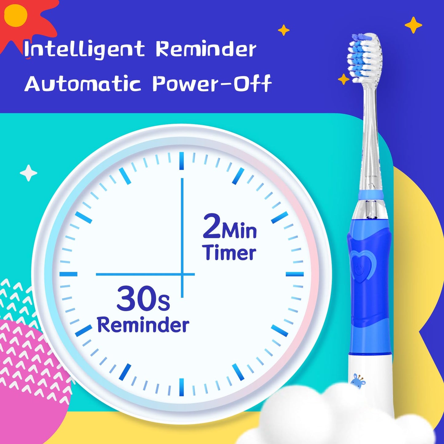 Kids Electric Toothbrush 24,000 VPM – 2-Min Timer, 4 Replacement Heads (Purple)