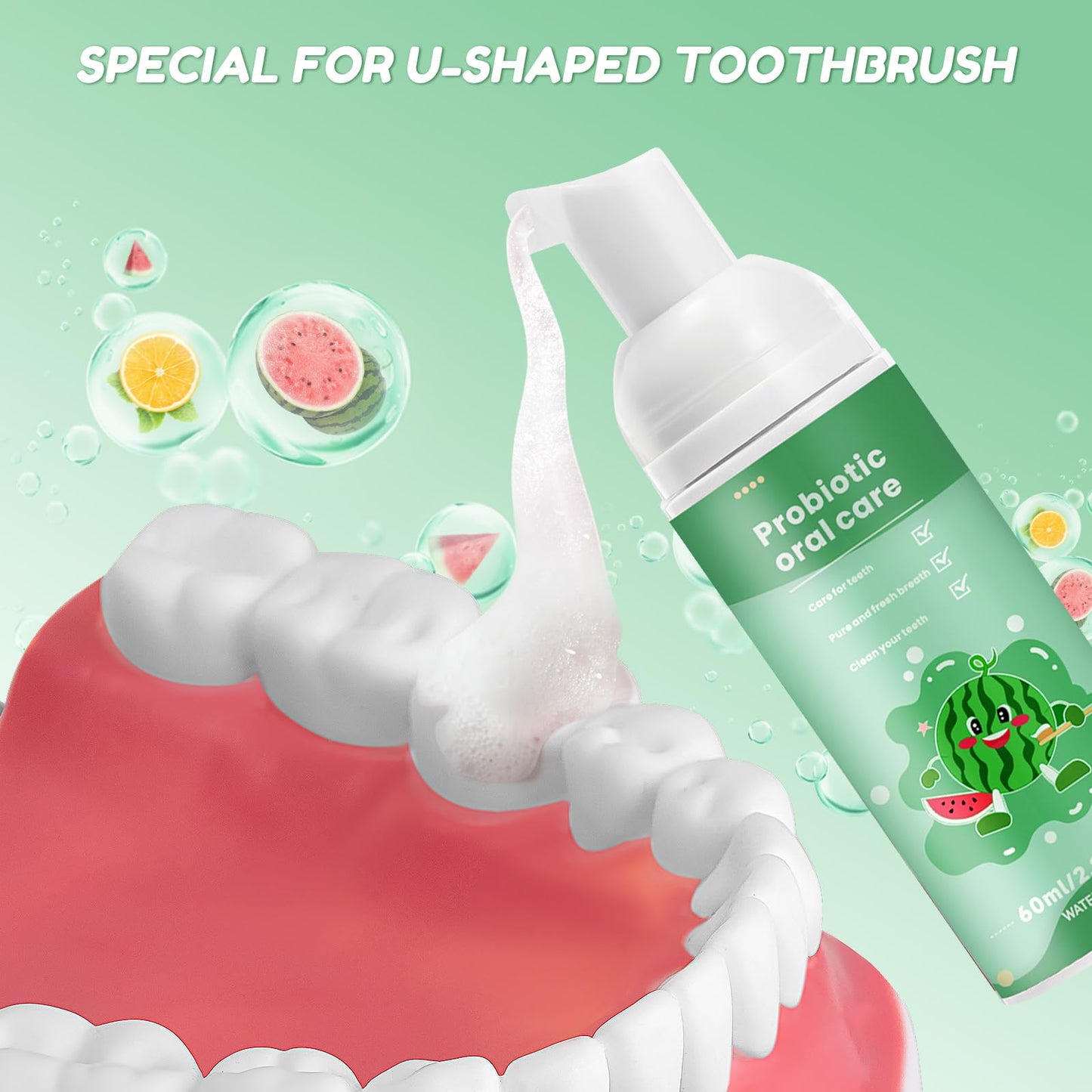 Kids Foam Fluoride-Free Toothpaste with Watermelon & Blueberry Mint | U-Shaped Toothbrush