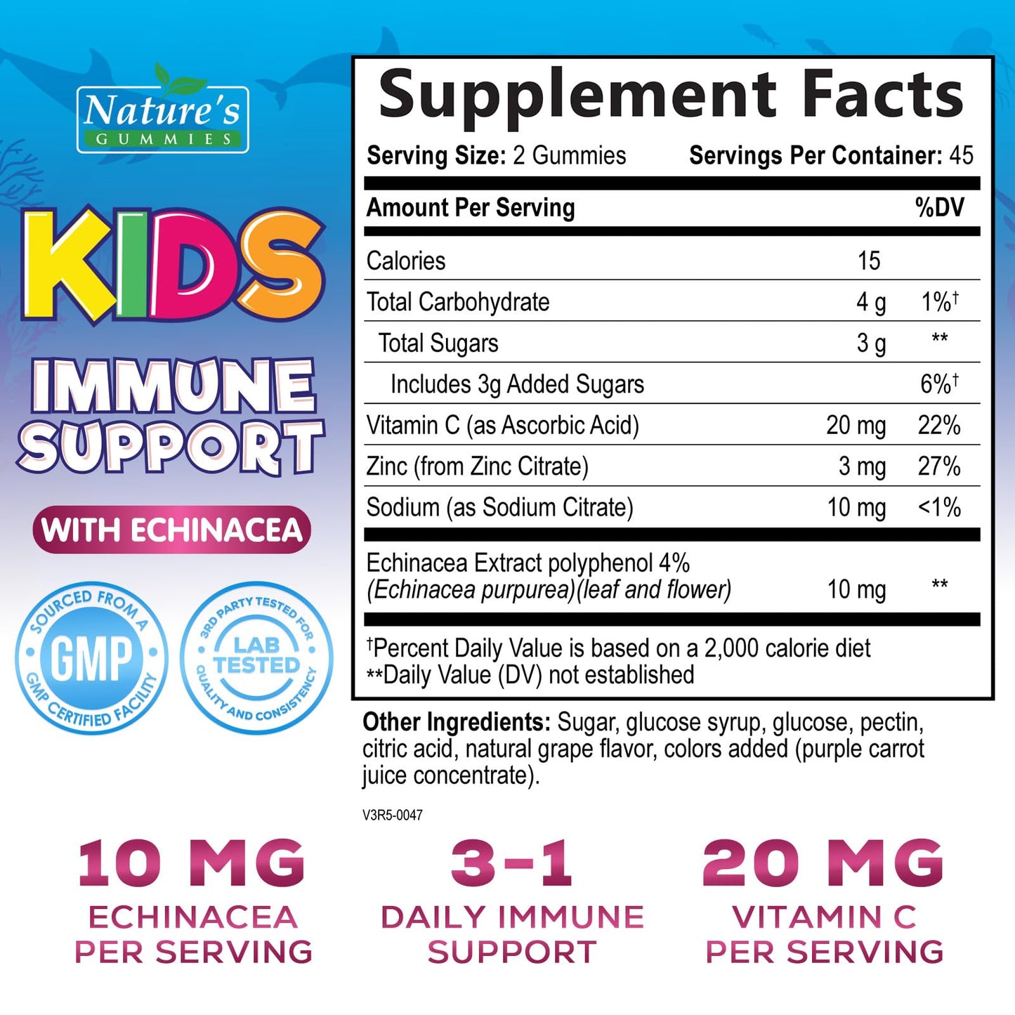 Kids Immune Support Gummies – Vitamins C, Zinc & Echinacea (90 Gummies) | Non-GMO, Gluten-Free & Vegan
