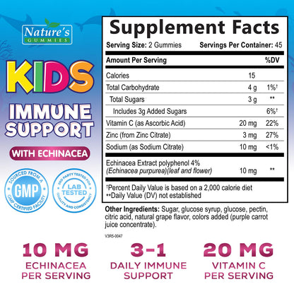 Kids Immune Support Gummies – Vitamins C, Zinc & Echinacea (90 Gummies) | Non-GMO, Gluten-Free & Vegan