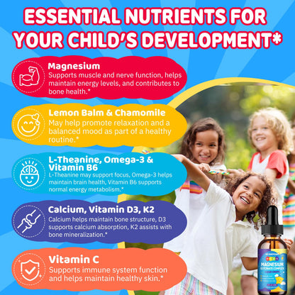 Kids Magnesium Glycinate Liquid Drops – Sleep, Calm & Focus (Strawberry, 2 fl oz)