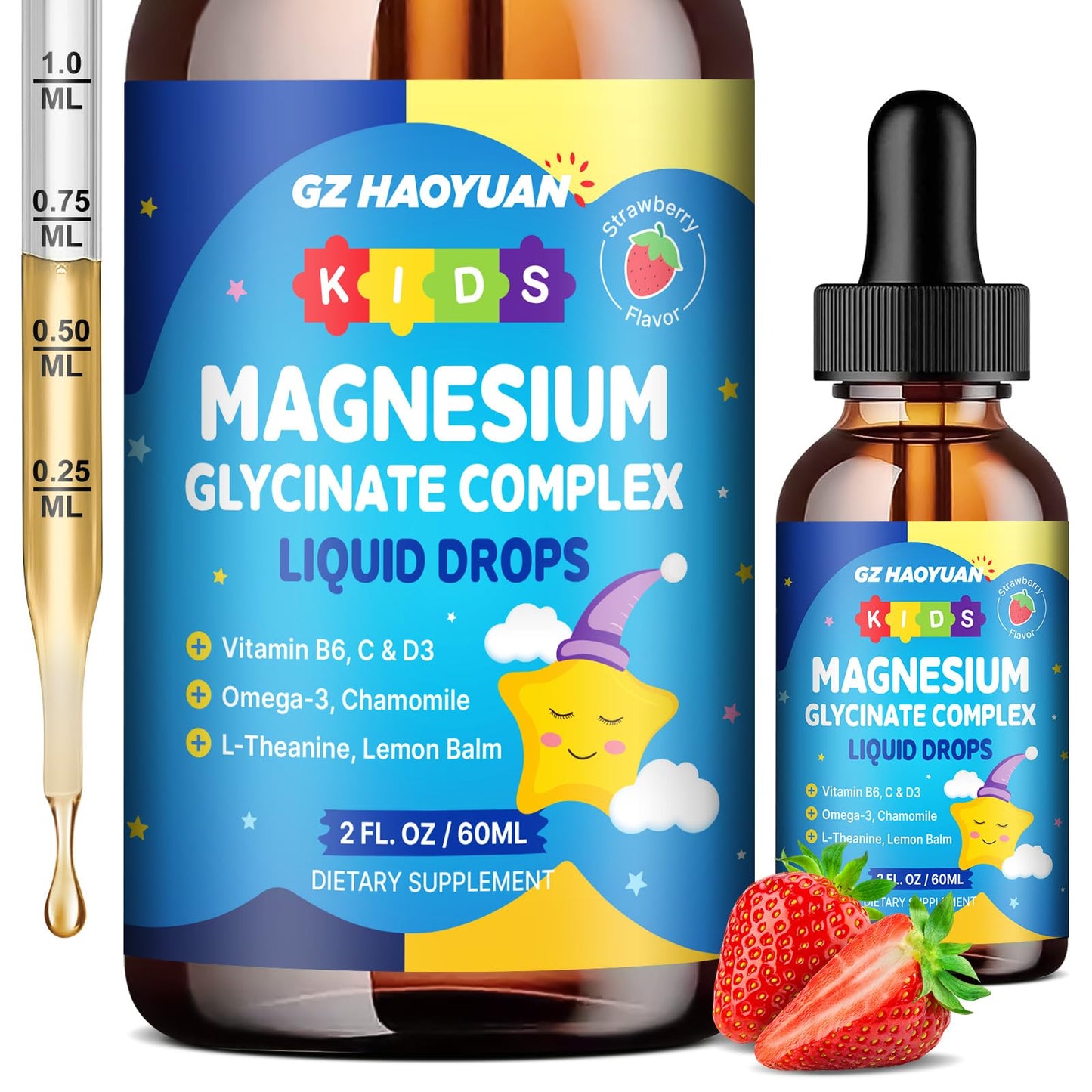 Kids Magnesium Glycinate Liquid Drops – Sleep, Calm & Focus (Strawberry, 2 fl oz)