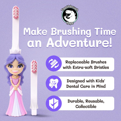 Kids Soft Bristle Princess Toothbrush for Ages 2+ – Replaceable Head, Ergonomic Handle