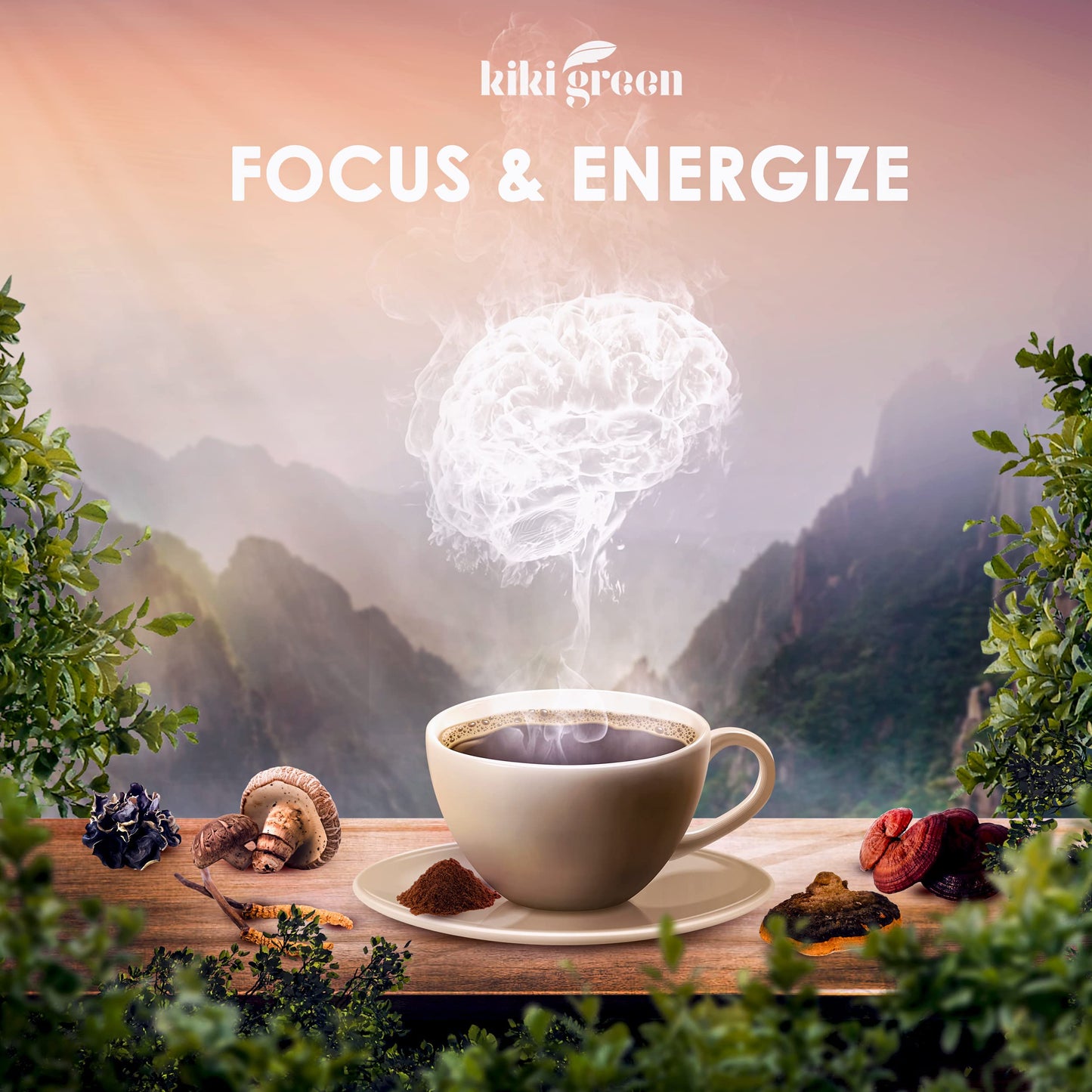 KIKI Green 8 Mushrooms Powder Extract – Focus & Energy Blend, 8 oz
