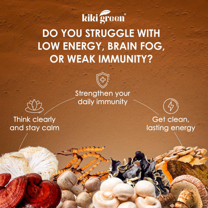 KIKI Green 8 Mushrooms Powder Extract – Focus & Energy Blend, 8 oz