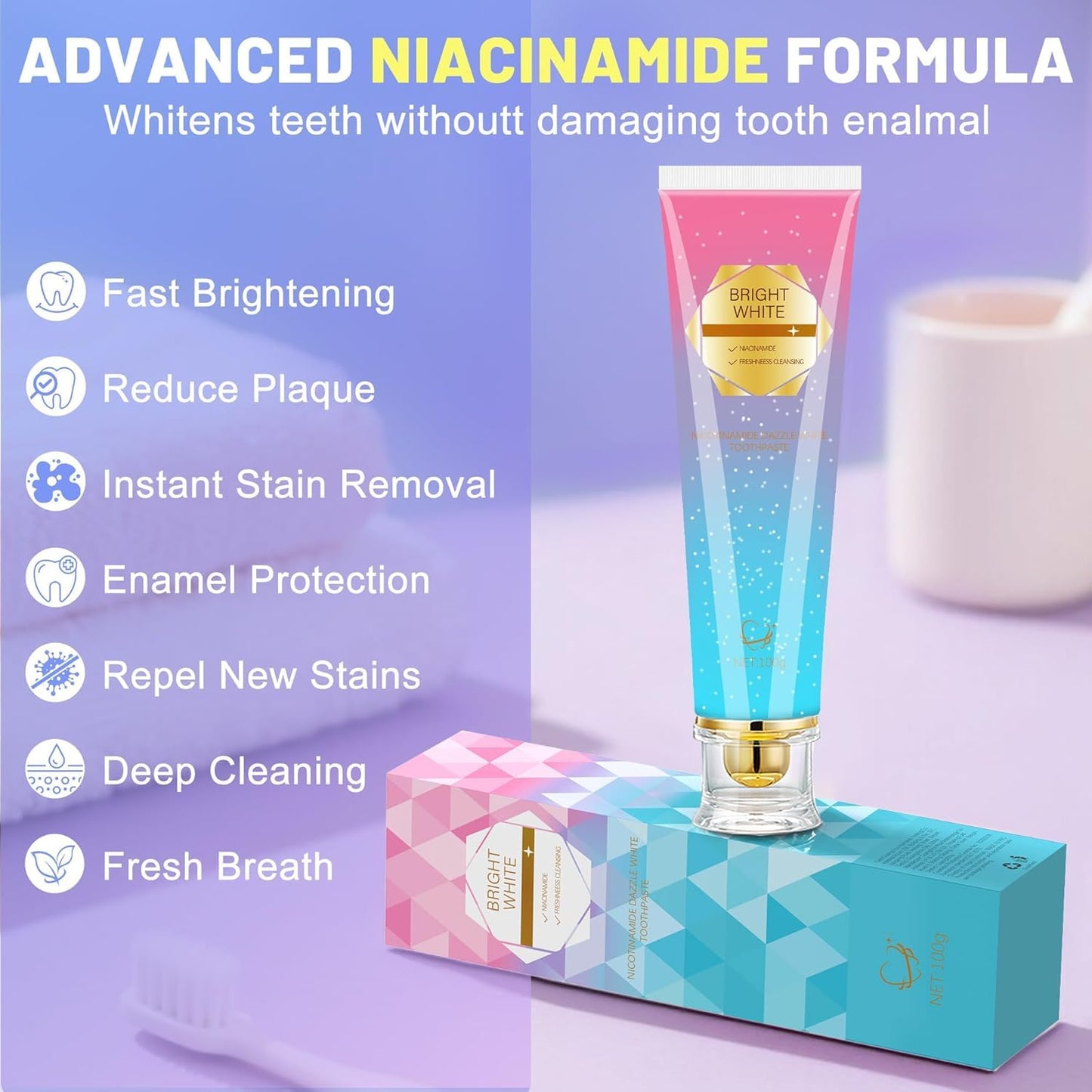 Niacinamide Whitening Toothpaste for Sensitive Teeth | Kimralur Triple Whitening | Fluoride-Free