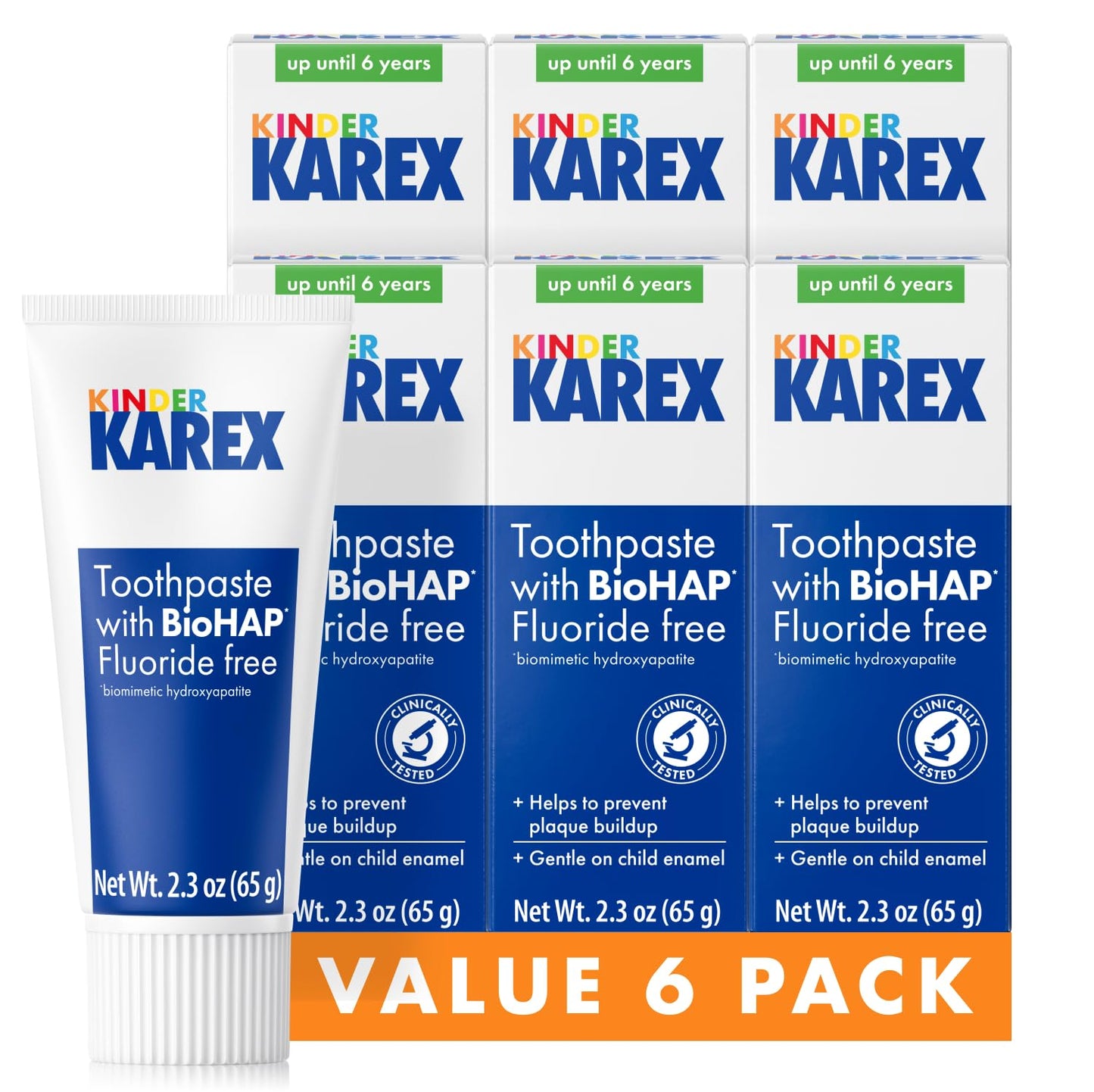 Kinder Karex Hydroxyapatite Kids Toddler Toothpaste 2.3 oz – Fluoride Free, Pack of 6
