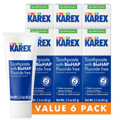 Kinder Karex Hydroxyapatite Kids Toddler Toothpaste 2.3 oz – Fluoride Free, Pack of 6