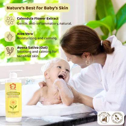 KINDORA 2-in-1 Calendula & Oat Baby Shampoo & Body Wash | Tear-Free, Hypoallergenic
