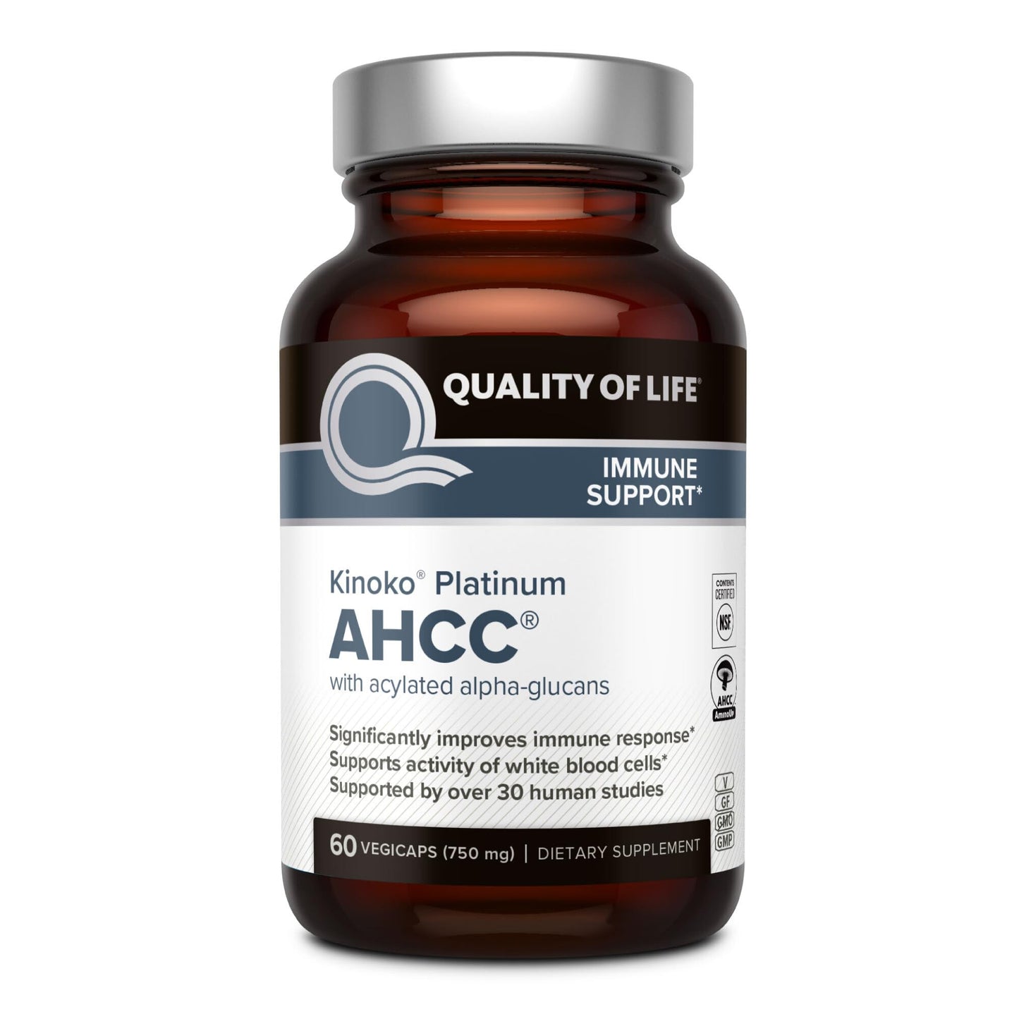 Quality of Life Kinoko Platinum AHCC 750mg – Immune Support & NK Cell Activity | 60 Veggie Capsules