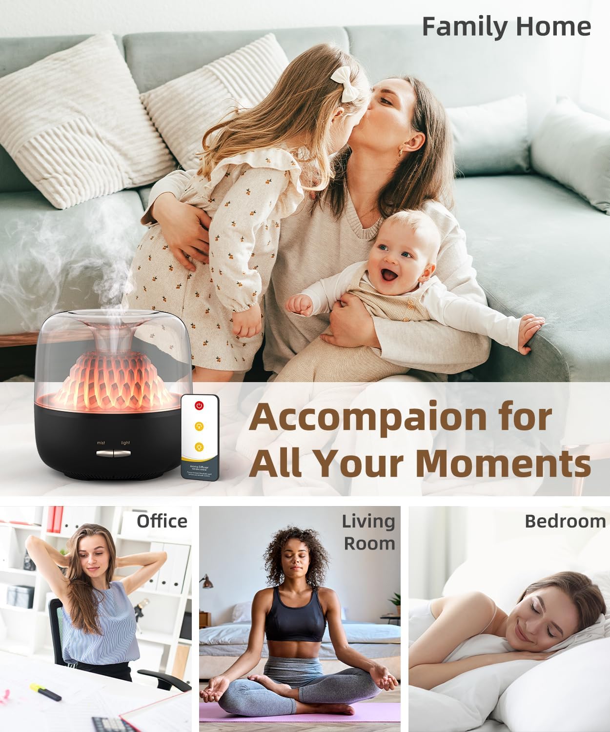 KinYiLO Essential Oil Diffuser 200ml Volcano Mountain – 7 Color LED Lights, Ultrasonic Cool Mist