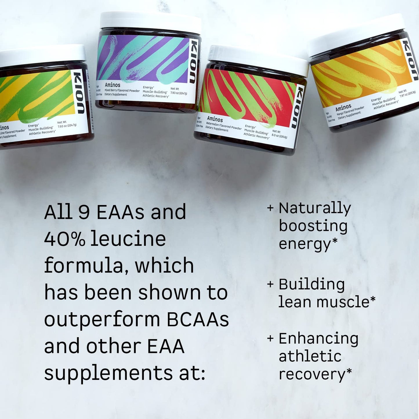 Kion Aminos Essential Amino Acids Powder | 30 Servings, Cool Lime, No Caffeine