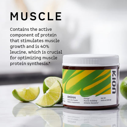 Kion Aminos Essential Amino Acids Powder | 30 Servings, Cool Lime, No Caffeine