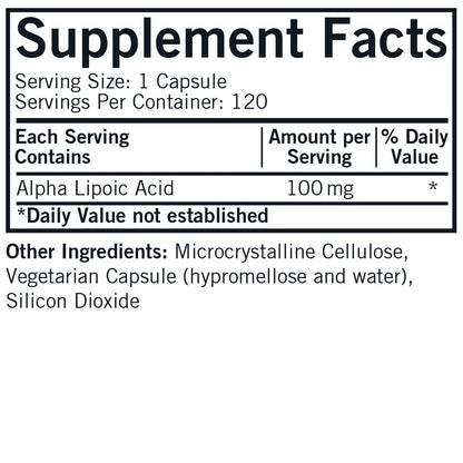 Kirkman Alpha Lipoic Acid 100 mg - Hypoallergenic | 120 Vegetarian Capsules