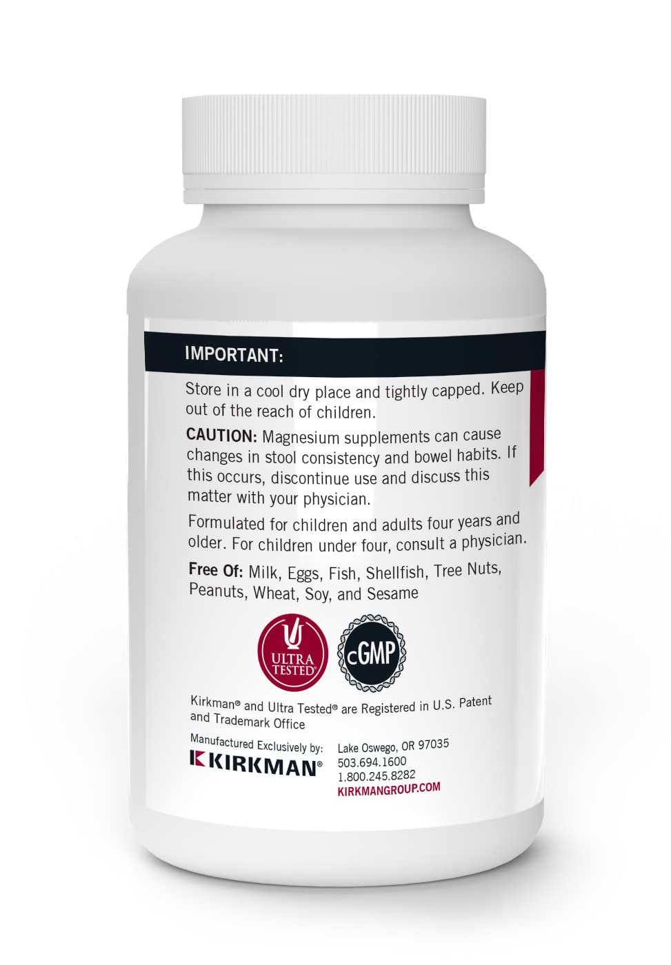 Kirkman Magnesium Bisglycinate Chelate - 250 Capsules | Restful Sleep, Relaxed Nerves & Muscles - Hypoallergenic