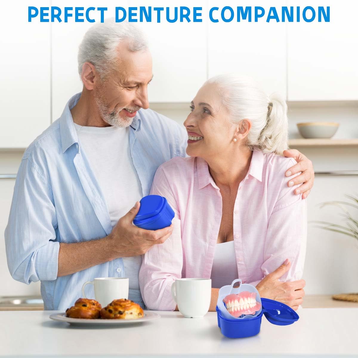 KISEER 2 Pack Denture Bath Case – Light Blue & Blue, Travel Friendly