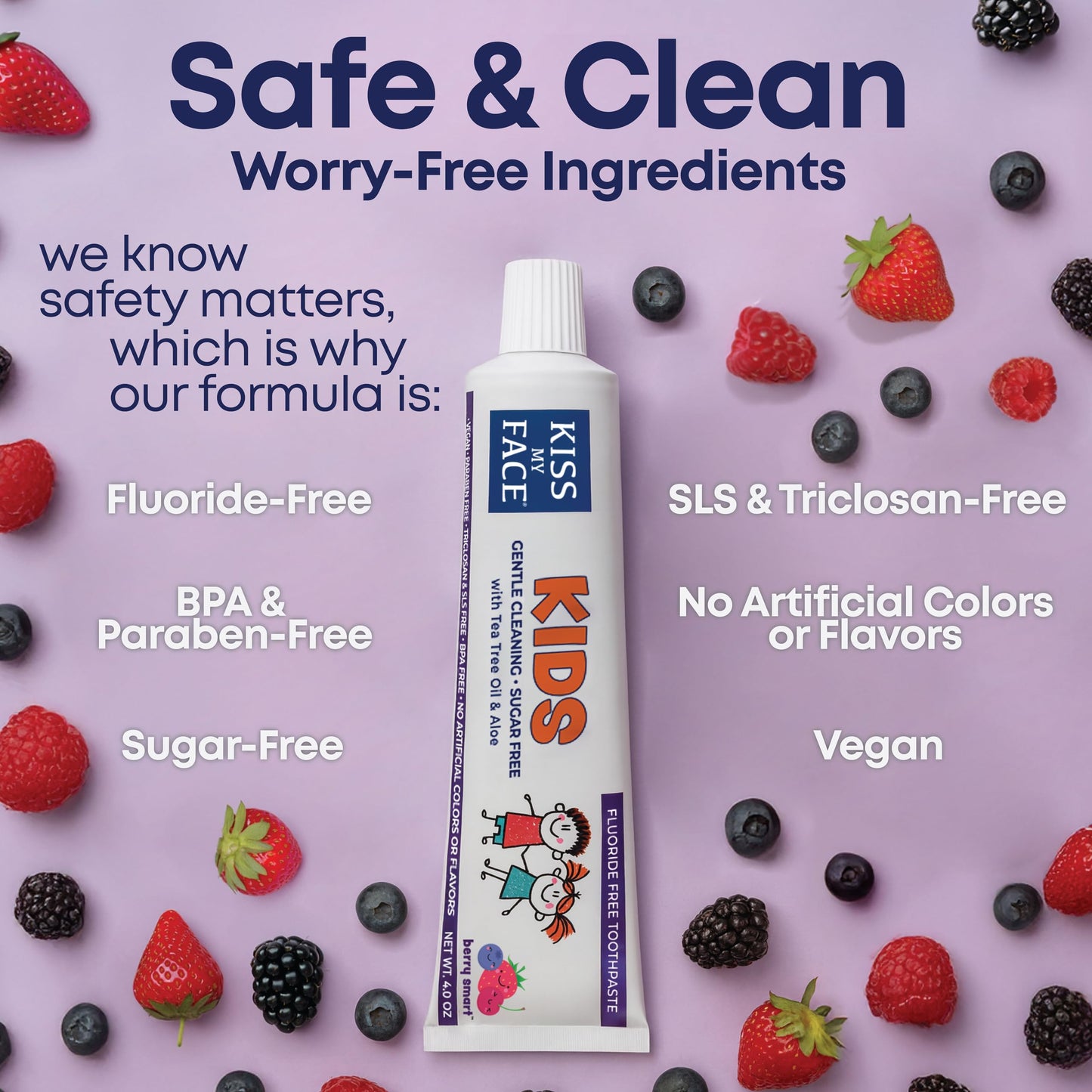 Kiss My Face Kids Toothpaste – Fluoride-Free Berry Flavor, Vegan, 4 oz