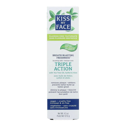 Kiss My Face Triple Action Herbal Mint Gel Toothpaste – SLS & Fluoride Free, No Artificial Colors Or Flavors, 4.5 oz