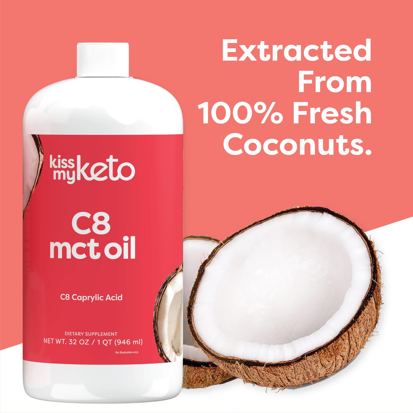 Kiss My Keto MCT Oil C8 – 32 oz with Pump | Pure Caprylic MCT Oil for Keto Energy
