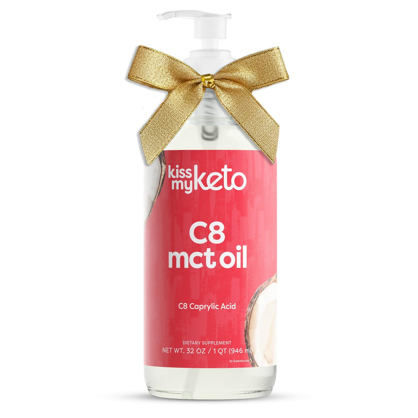 Kiss My Keto MCT Oil C8 – 32 oz with Pump | Pure Caprylic MCT Oil for Keto Energy