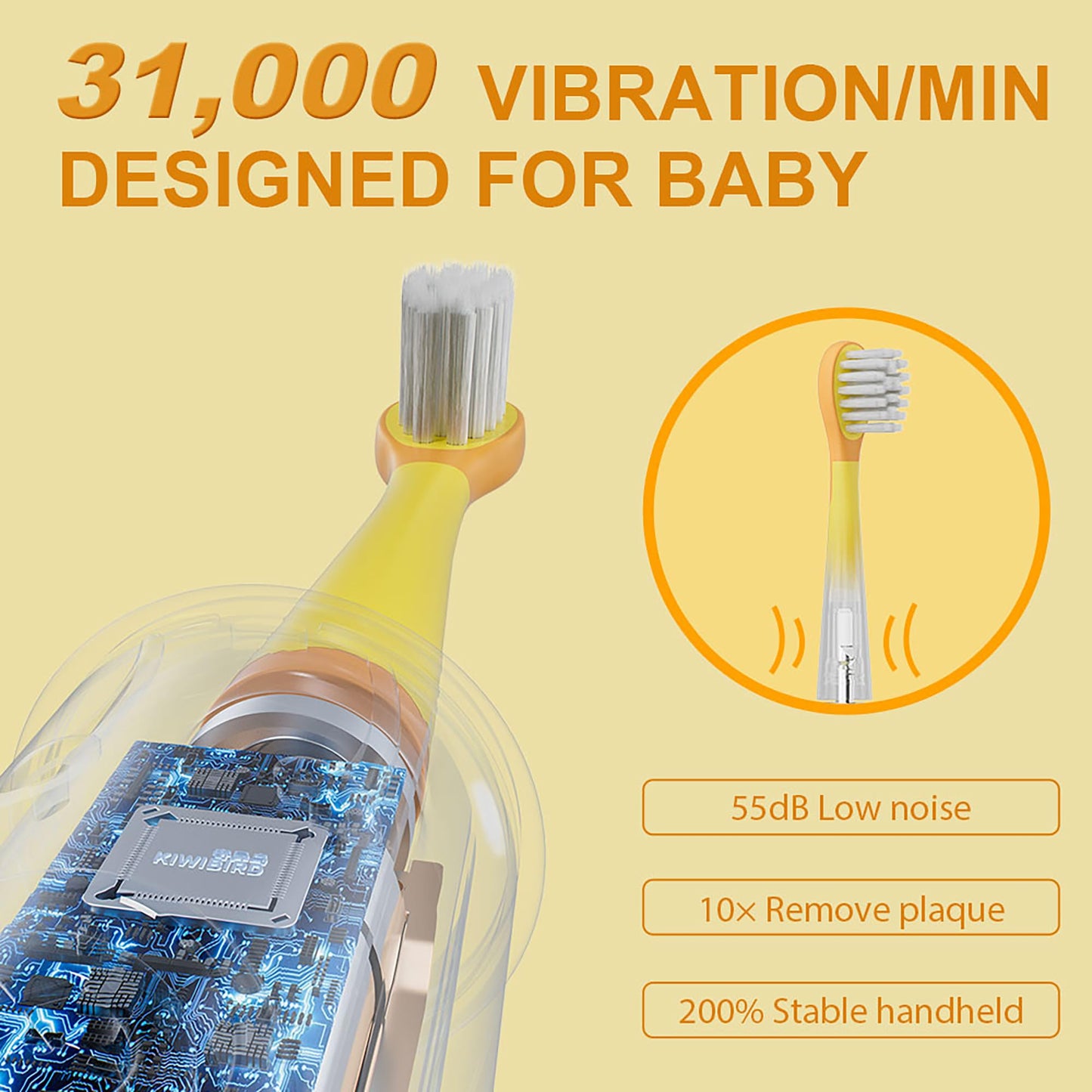 KIWIBIRD Kids Electric Toothbrush 3-10 | Soft Silicone Bristles, 4 Modes