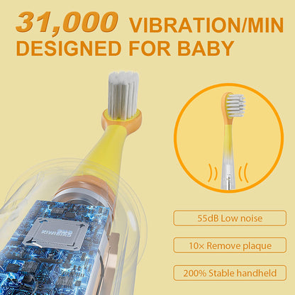 KIWIBIRD Kids Electric Toothbrush 3-10 | Soft Silicone Bristles, 4 Modes