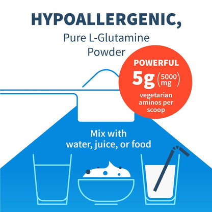 Klaire L-Glutamine Powder - 5000mg Free-Form, Hypoallergenic | SFI Health | 60 Servings
