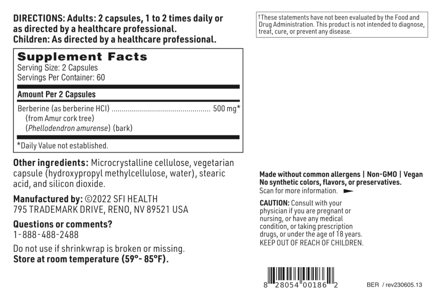 Klaire Labs Berberine HCI 500mg | Gluten-Free, Hypoallergenic | SFI Health