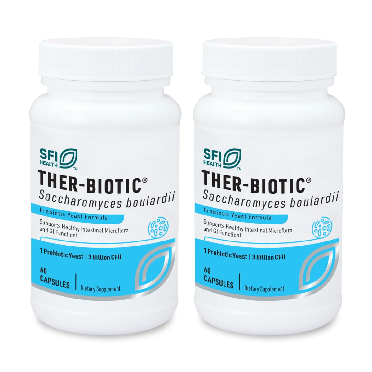 Klaire Labs Saccharomyces boulardii Probiotic – Acid-Resistant, Hypoallergenic (60 Capsules / 2 Pack)