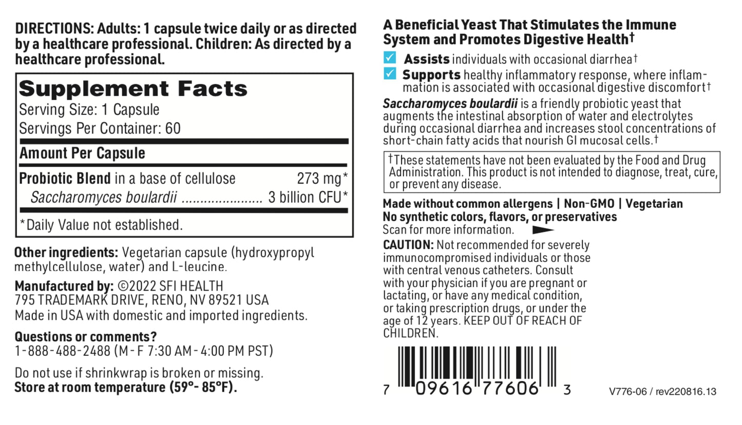 Klaire Labs Saccharomyces boulardii Probiotic – Acid-Resistant, Hypoallergenic (60 Capsules / 2 Pack)