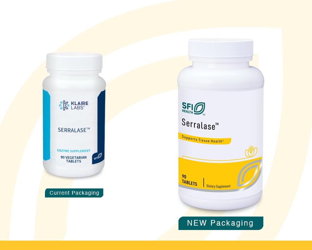 Klaire Labs SFI Health Serralase - Vegetarian Proteolytic Enzyme Blend with Serratia Peptidase & Bromelain for Digestion, Sourced from Papaya & Pineapple, Hypoallergenic (90 Enteric Coated Tablets)