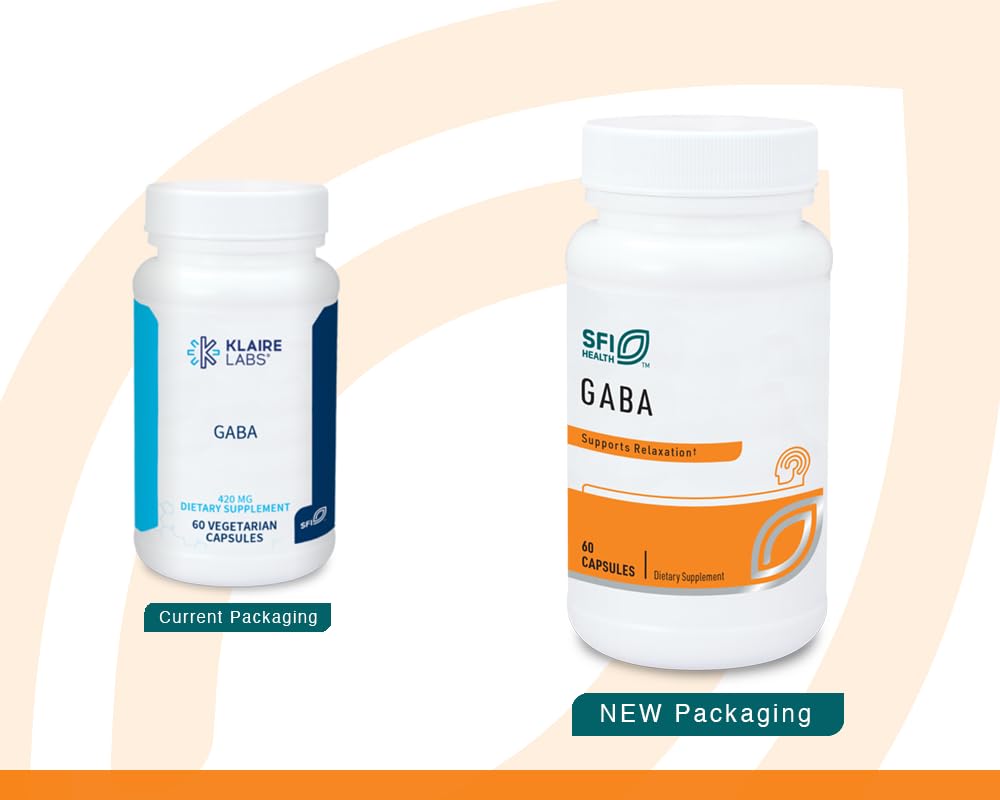Klaire Labs SFI Health GABA - 420 Milligrams Gamma-Aminobutyric Acid, Neurotransmitter to Support Calm & Mood (60 Capsules)