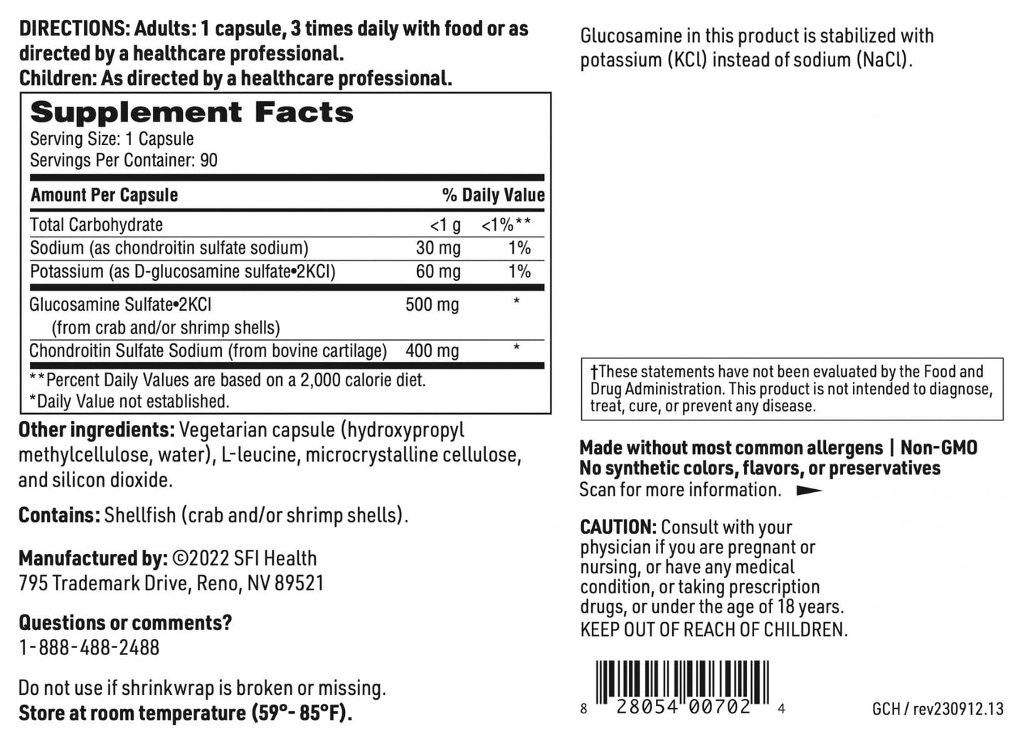 Klaire Labs SFI Health Glucosamine Chondroitin - Joint Support (Soy & Dairy-Free) 90 Capsules