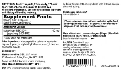 Klaire Labs SFI Health Nattokinase NSK-SD – Proteolytic Enzyme, Dairy & Gluten-Free (60 Capsules)