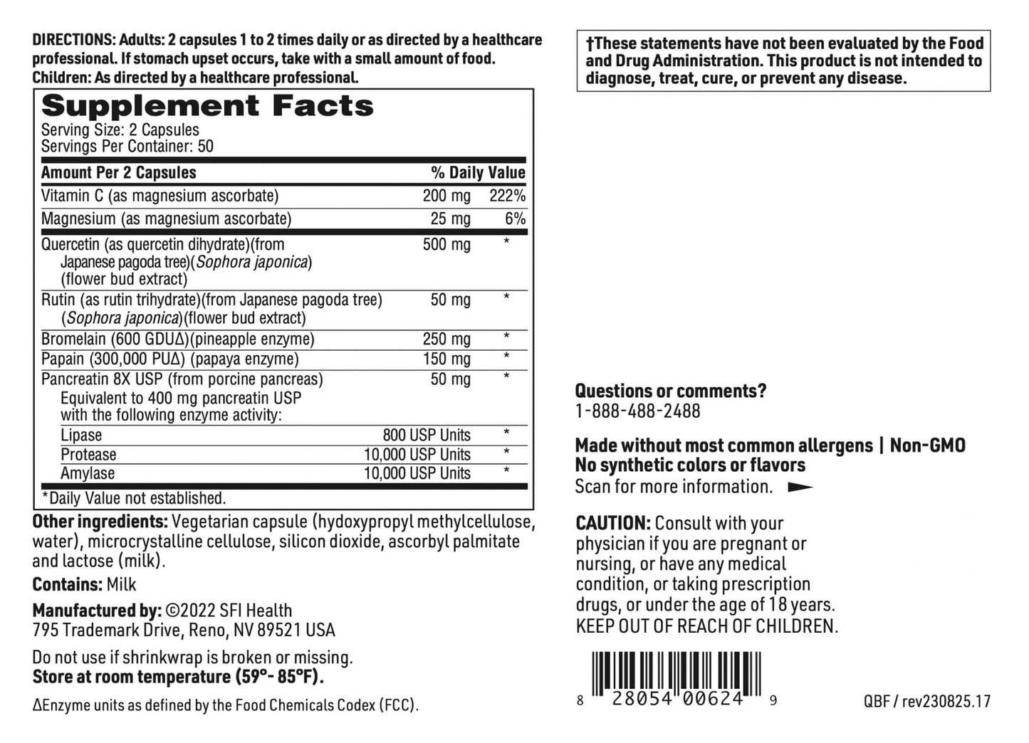 Klaire Labs SFI Health Quercetin-Bromelain Forte - Immune & Seasonal Support Enzymes with Pancreatic, Proteolytic, Bromelain, Papain Enzymes & Bioflavonoids (100 Capsules)