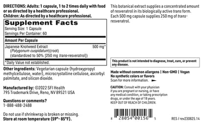 Klaire Labs SFI Health Resveragen – 250 mg Trans-Resveratrol from 500 mg Japanese Knotweed (60 Capsules)