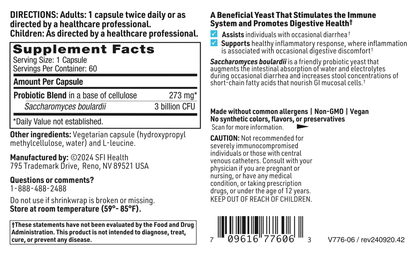SFI Health Klaire Labs Ther-Biotic S. boulardii Probiotics – Digestive & Immune Support (60 Capsules)