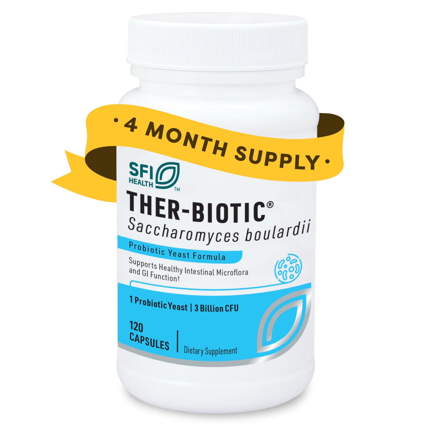 SFI Health Klaire Labs Saccharomyces Boulardii Probiotic – Acid-Resistant, Shelf-Stable, Dairy-Free (120ct)