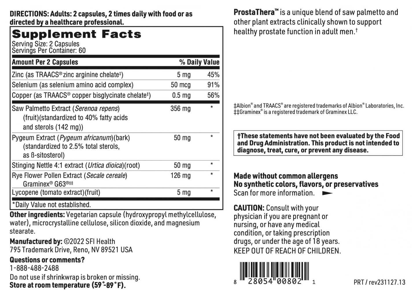 Klaire Labs SFI Health ProstaThera – Prostate & Urinary Support for Men | Gluten-Free (60 Tablets)