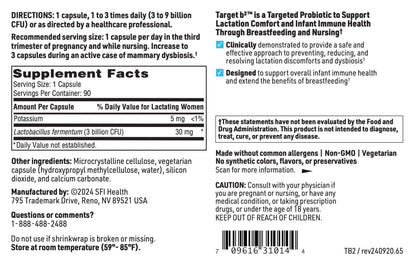 Klaire Labs SFI Health Ther-Biotic Target B2 for Lactation Support (90 Capsules)