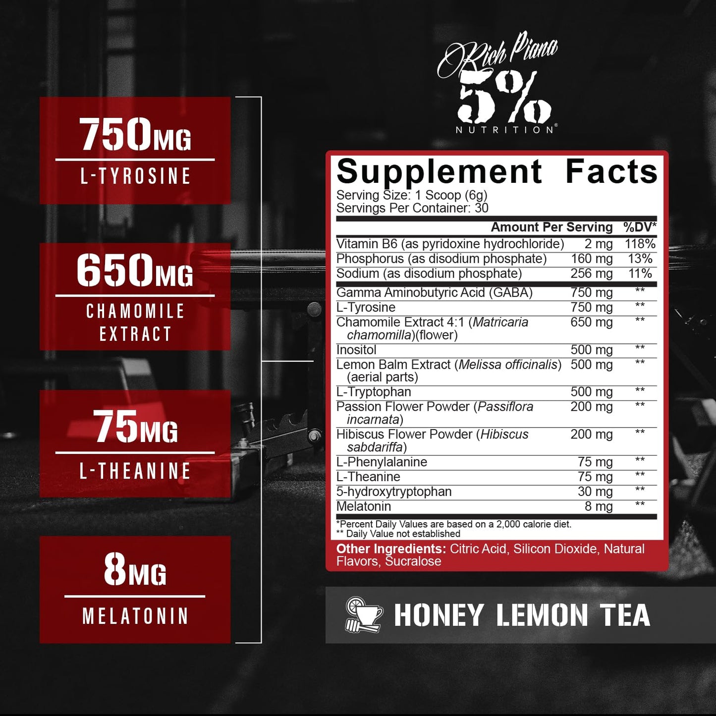 5% Nutrition Rich Piana Knocked Out Natural Sleep Aid Powder | Deep Sleep & Post-Workout Recovery | Honey Lemon Tea | 30 Servings