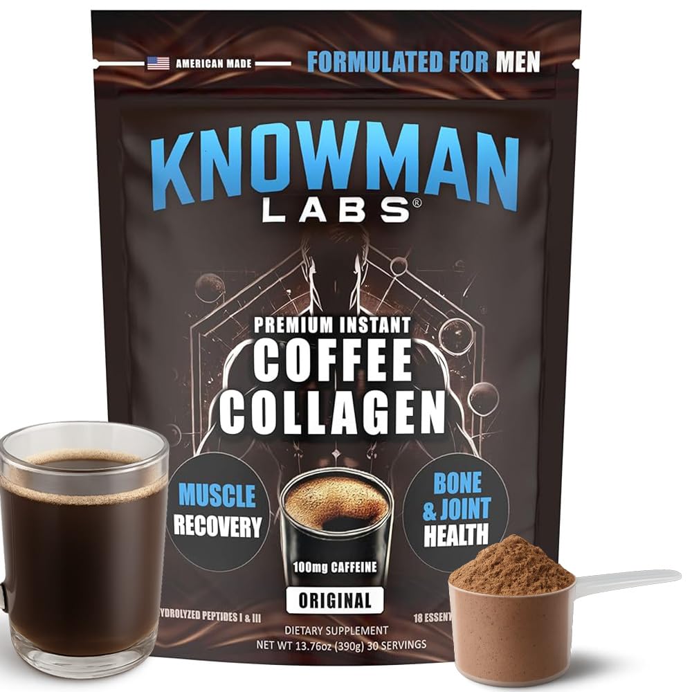 Knowman Labs Premium Collagen for Men – Coffee-Infused, 30 Servings