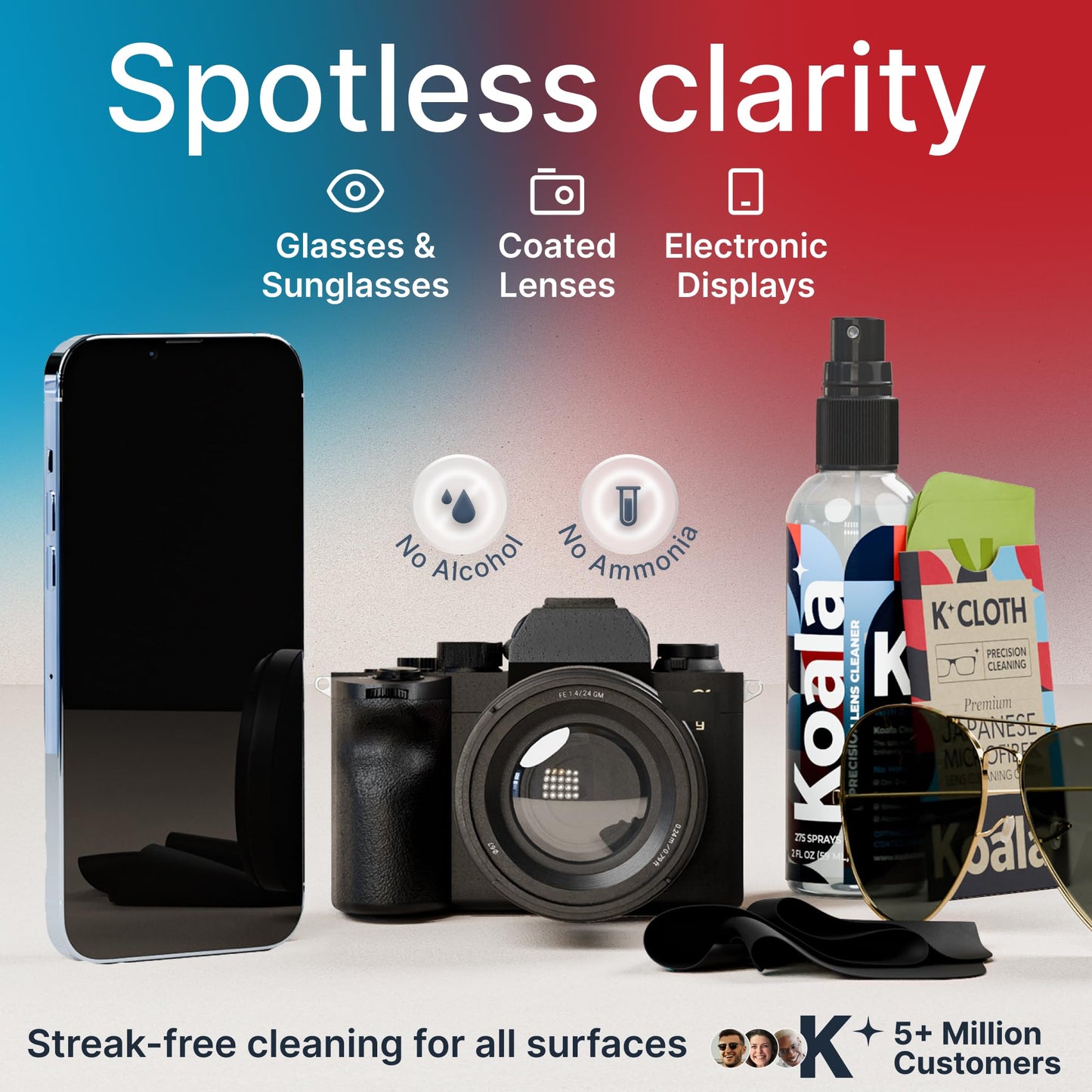 Koala Eyeglass Lens Cleaner Spray Kit - 2 Piece Set | Made in USA