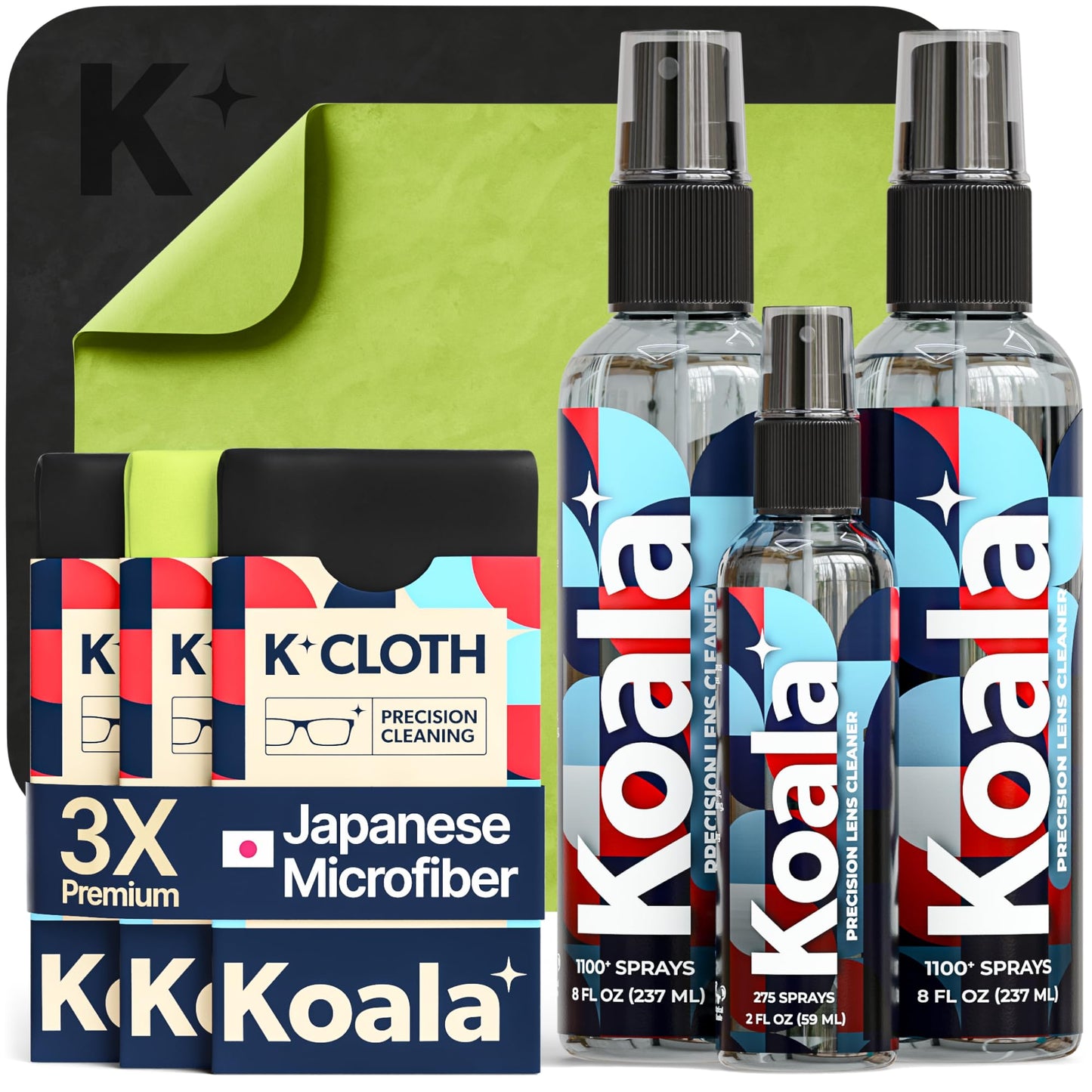 Koala Eyeglass Lens Cleaner Kit – 6-Piece Set (2x 8oz, 1x 2oz, 3 Microfiber Cloths)