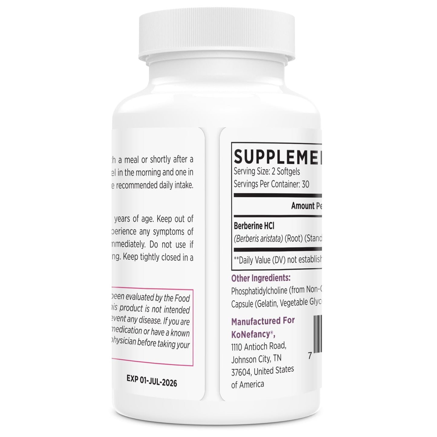 KoNefancy Liposomal Berberine 1500mg – High Bioavailability, 120 Softgels