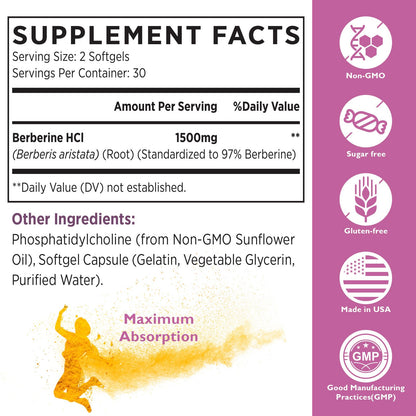 KoNefancy Liposomal Berberine 1500mg – High Bioavailability, 120 Softgels