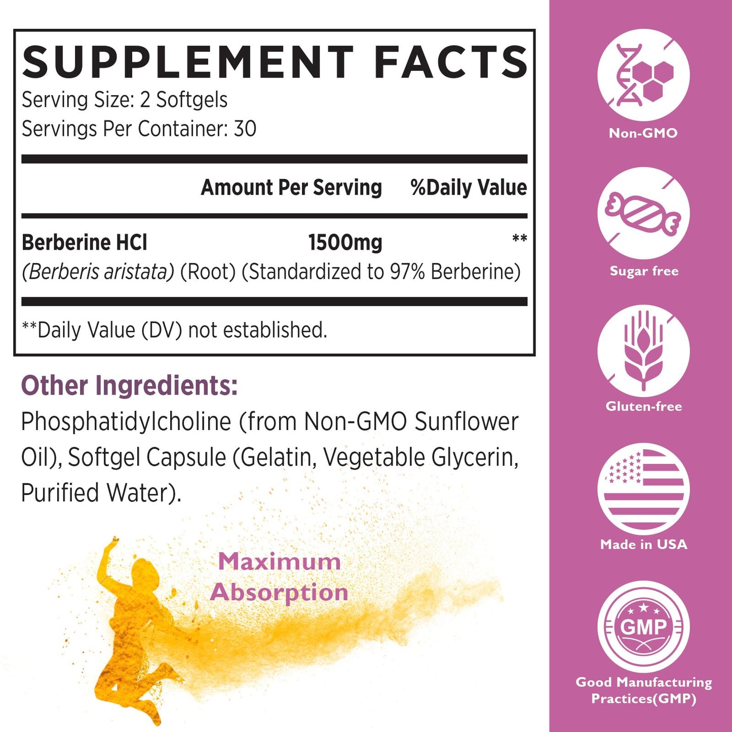 KoNefancy Liposomal Berberine 1500mg – High Bioavailability, 120 Softgels